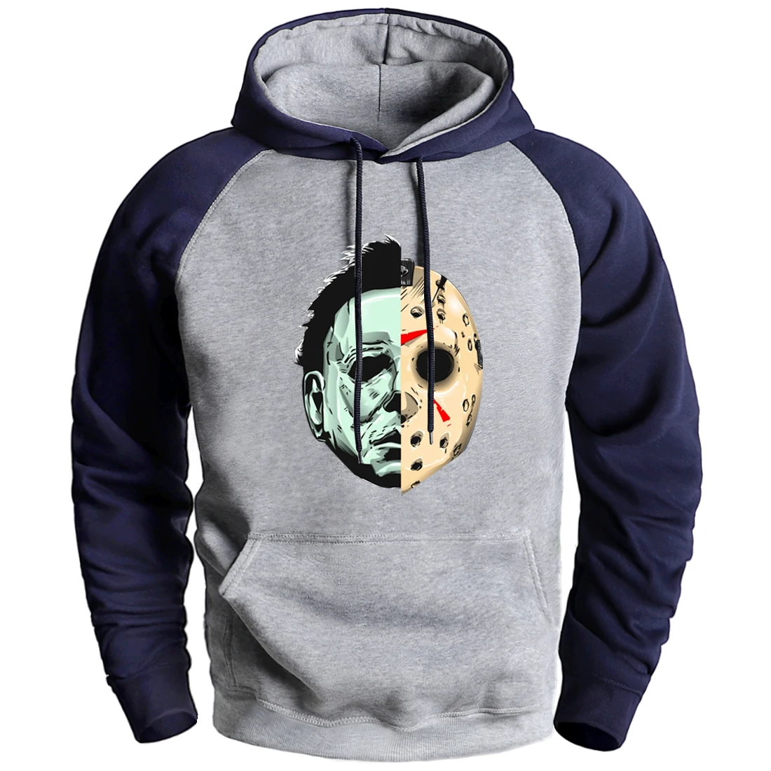 

Horror Movie Friday the 13th Print Hoodies Pullover Mens Jason Raglan Sweatshirt Hooded Streetwear Winter Fleece Warm Raglan Top