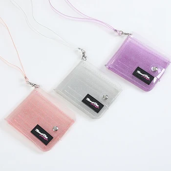 

1 PC Candy Color ID Card Holder Half Transparent PVC Folding Hanging Neck Short Credit Card Holder Purse Wallet Dropship New