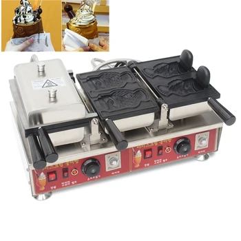 

Electric Open mouth ice cream fish taiyaki baker machine Flip fish waffle cone maker taiyaki pan Ice cream Taiyaki maker machine