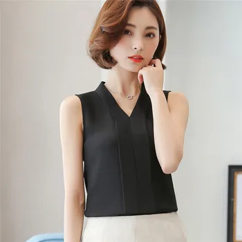 

Summer Tank Tops Women Office Work Sleeveless V Neck Loose Tshirt Ladies Vest Singlets Camisole Chiffon Slim Ladies Thin Vest F3