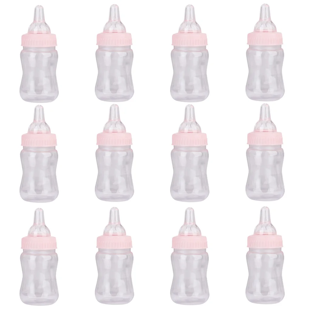 12x Milk Bottles Baby Shower Christening Favors Party Decor Girls Boys Pink
