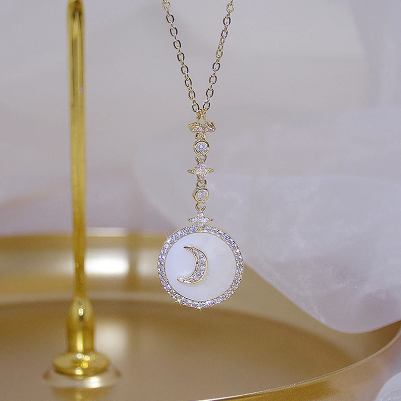 Korean Simple EXquisite Moon Micro Inlaid CZ Necklace for Women Temperament Shell Clavical Chain Kolye Anniversary Jewelry Gift - Image 3