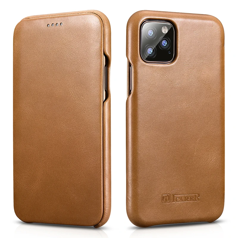 For iPhone 11 Pro Cowhide Genuine Leather Phone Case iPhone 11 2019 Flip Case Business Retro Smart Cover for iPhone 11 Pro Max