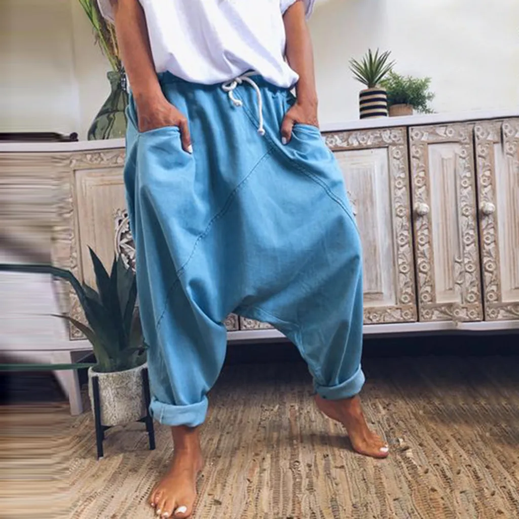 

Feitong Women's Loose Joggers Pants Hip-Hop Trousers Casual Pockets Solid Cotton-Blend Vintage Pants pantalon femme 2019 New