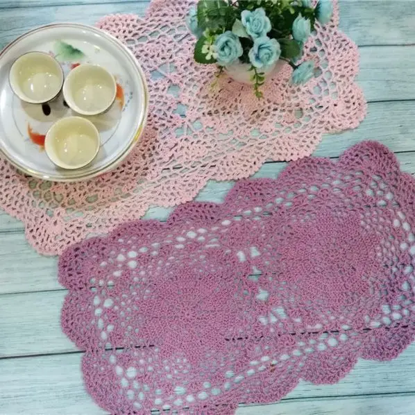 Cotton Pastoral Lace Rectangular Placemat Table Cloth Cup Mat Pad Handmade Lace Doily Crochet Wine Drink Coaster Set Kitchen lace placemat