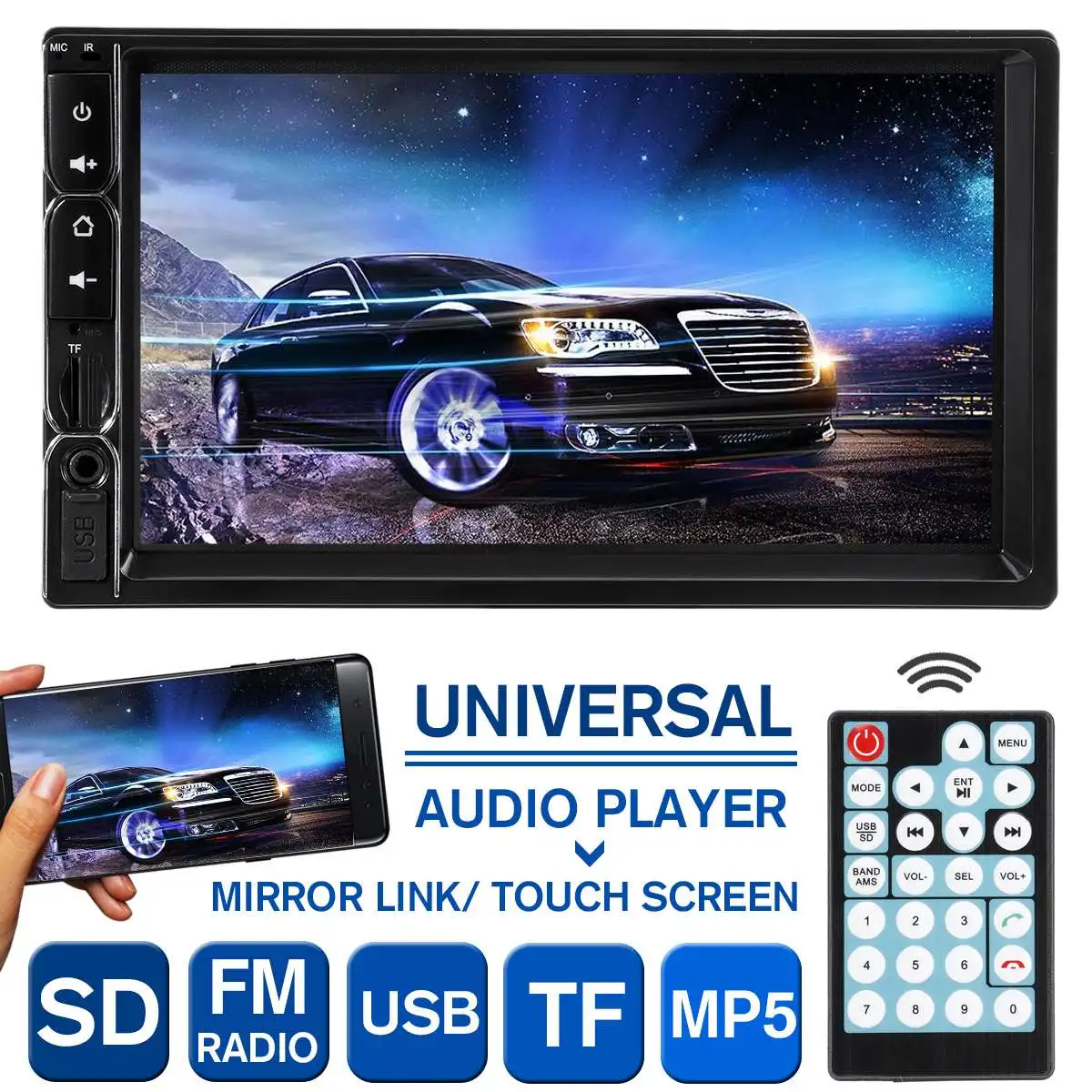 

Car MP5 Player Radio 2 Din 7" HD Touch Screen bluetooth FM TF USB 2.0 Stereo with Remote Control Universal Car Player Radio