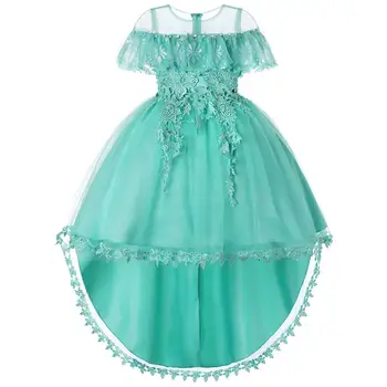 

Medium and large tail children dress skirt flower girl lace princess skirt Korean open-back dress children skirt dress