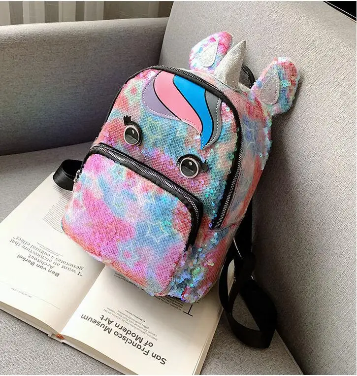 Детский рюкзак для девочек, модный рюкзак с блестками, bolso mujer, милый школьный рюкзак на плечо с рогом, женский рюкзак для путешествий
