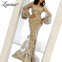 Robe De Soiree арабское мусульманское вечернее платье Формальные серебряные приседания с длинными рукавами великолепные арабские Дубай вечерние платья русалки