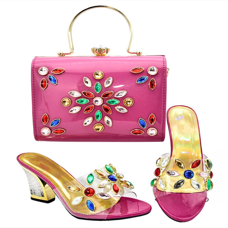 Г. Новинка, комплект из туфель и сумочки в нигерийском стиле, итальянский стиль, комплект из женских туфель на высоком каблуке и сумочки для свадебного платья DF-333 - Цвет: Розовый