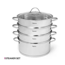 BARAKAT 304 серия Mantou кастрюля из нержавеющей стали с 3 паровыми вставками и стеклянной крышкой