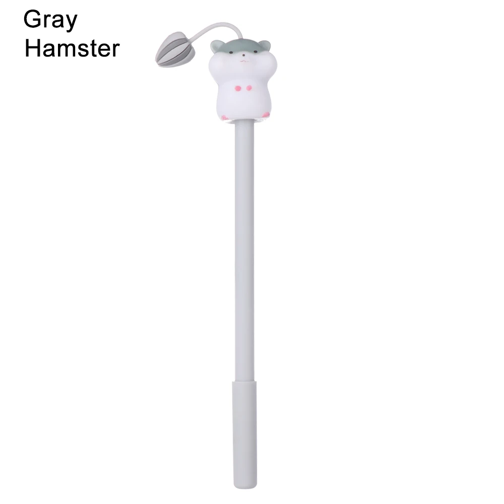 Gray Hamster Гелевые ручки с милыми животными, мультяшная Силиконовая ручка, нейтральная 0,5 мм, черные чернила, принадлежности для письма, канцелярские принадлежности, подарки - Цвет: Gray Hamster