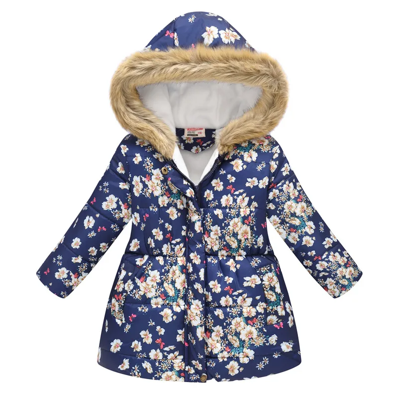Теплые бархатные пуховики для девочек хлопковая куртка детская плотная верхняя одежда с принтом детская одежда осенне-зимнее пальто с капюшоном для девочек - Цвет: as pictures