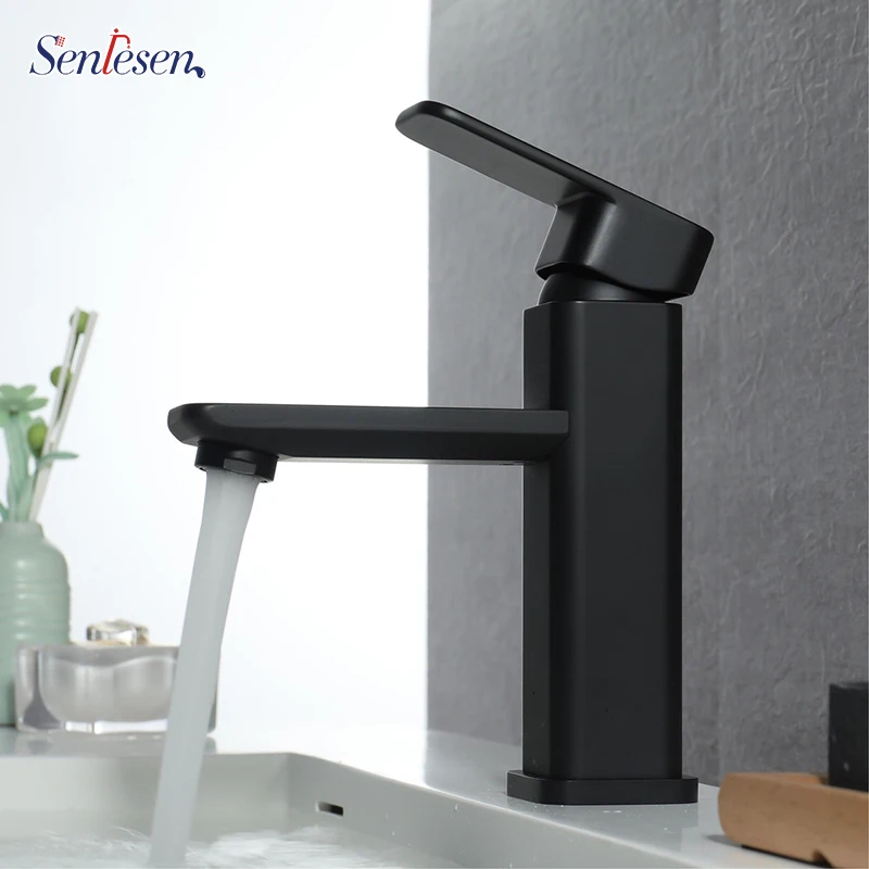 

Senlesen Basin Faucet Black Bathroon Mixer Tap Deck Mounted Basin Sink Countertop Faucet Hot and Cold Water