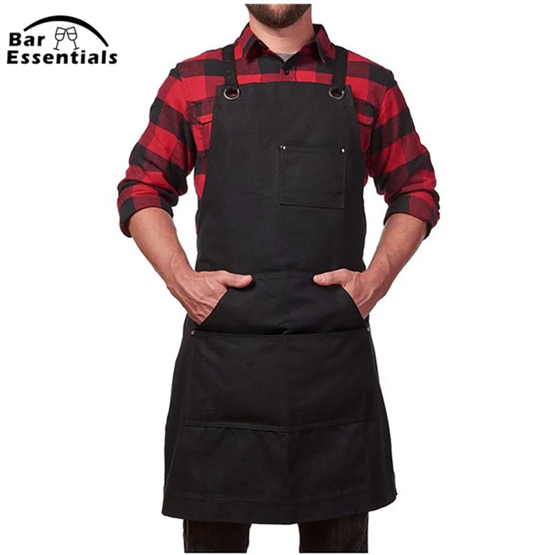 

Canvas Work Apron with Tool Pockets Black for Bartender, Tattoo, Barista, Bartender, Baker, Server Apron