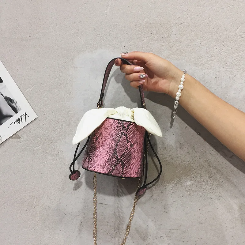 

Mini Top-handle Chains Bucket Bag Women's Handbags Casual Pu Serpentine Bow-knot Messenger Bags Ladies Shoulder Crossbody Bags