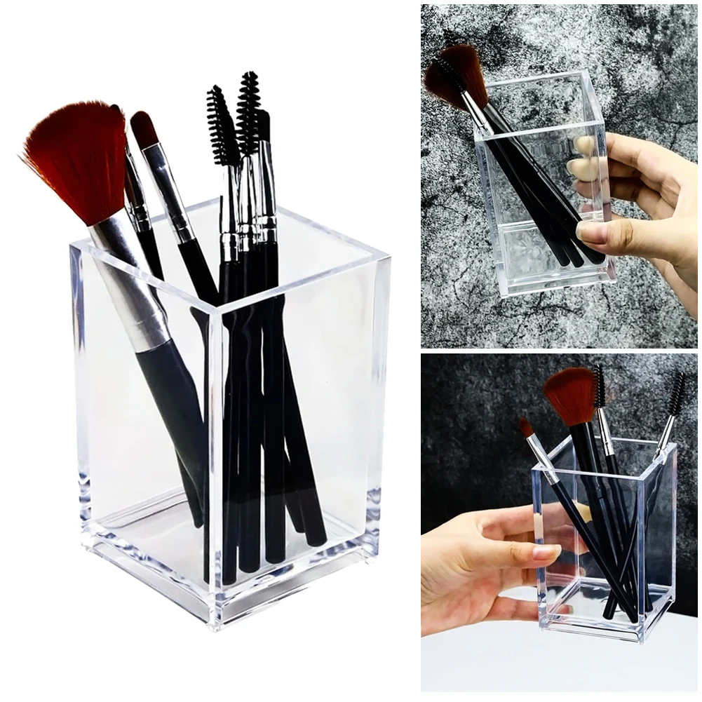 Crystal Clear Desktop Organizer Pen Holder Multi-functional Organizer Plastic Pencil Holder Pen Cup Makeup Brush Holder