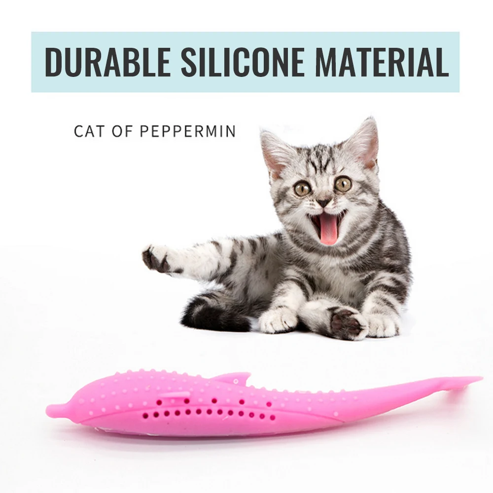 Pet Toy Fish Shape Molar Stick Cat Toy With Catnip Eco-Friendly Silicone Chewing Toy Cats Teeth Cleaning Mouth Toothbrush Toy