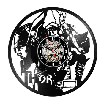 

Vinyl Record Wall Clock Modern Design Film Theme Thor Avengers Marvel Comics Clocks Wall Watch Home Decor Gift for Boyfriend