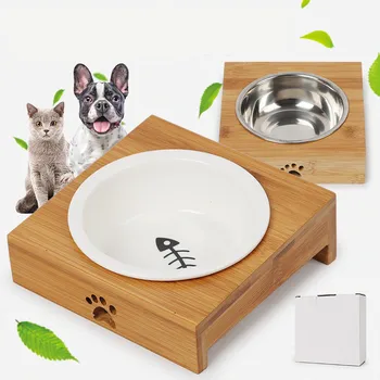 

cat Bowl petl Dogs Stand ceramics Bowls cats Dog food water bowl Bamboo Elevated pet feeders puppy bowl cat