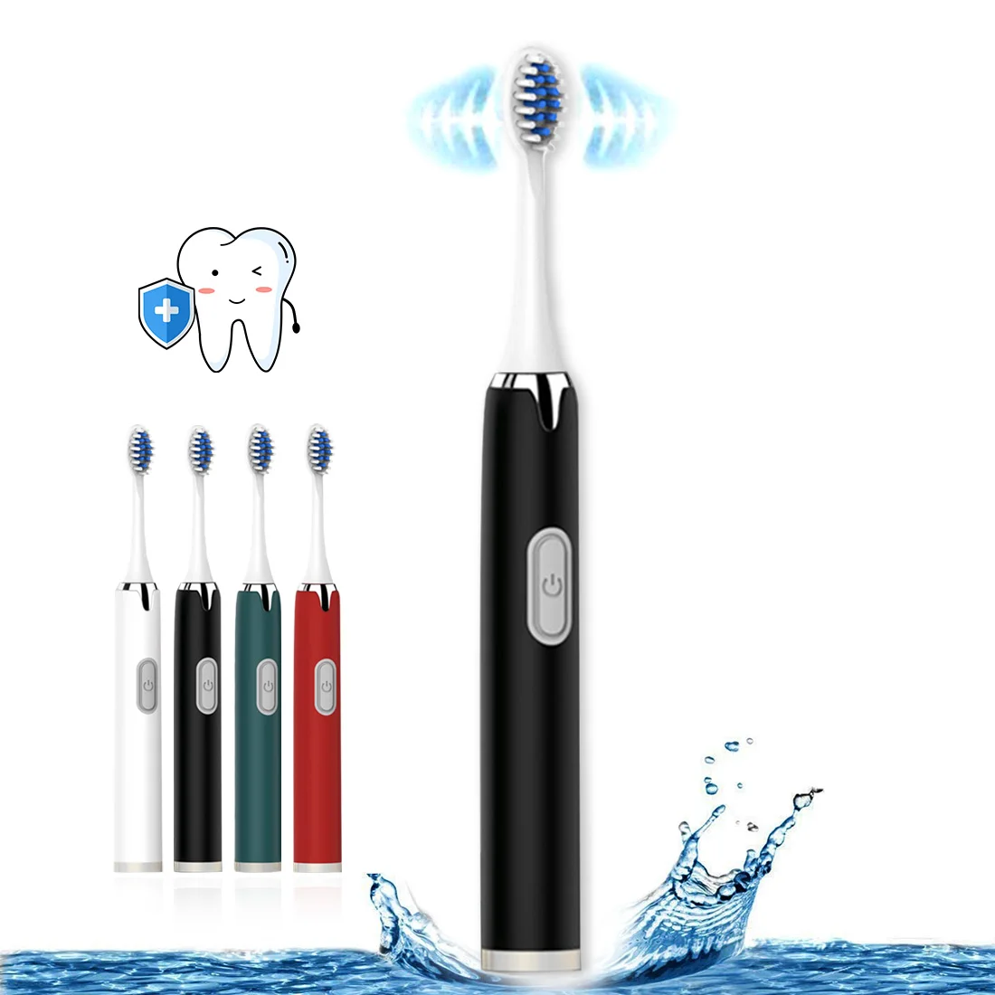 

Ultrasonic Electric Toothbrush Waterproof with 5 replacement Brush Heads Battery Automatic Smart Teeth Cleaner Couples Adult
