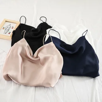 

HELIAR Women Knitted Tops Crop Top Lady топ женский Camis For Women Clothing 2020 Summer V-enck Strecthy Spaghetti Tops Women