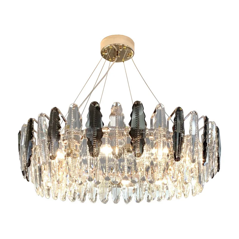 Modern Art Deco Luxury Crystal E14 Chandelier Gray &amp Clear Suspend Lamp For Living Room Dinning Foyer Iron Hanging | Лампы и
