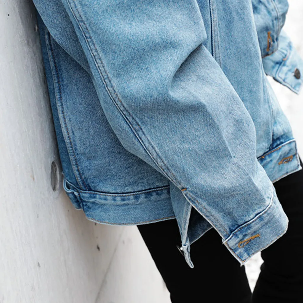 Джинсовая куртка женская Свободная джинсовая куртка с длинным рукавом Ретро ковбойская джинсовая свободная повседневная куртка с карманами повседневные пальто с длинными рукавами