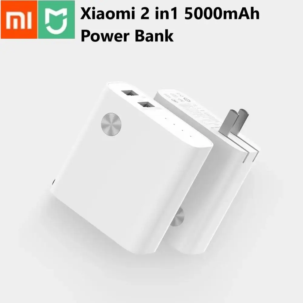 2in1 USPlug Xiaomi 2 в 1 5000 мАч банк питания с двойным USB быстрое настенное зарядное устройство 5 В 3A 5 в 2.4A банк питания для iPhone samsung телефон - Цвет: 2in1 USPlug