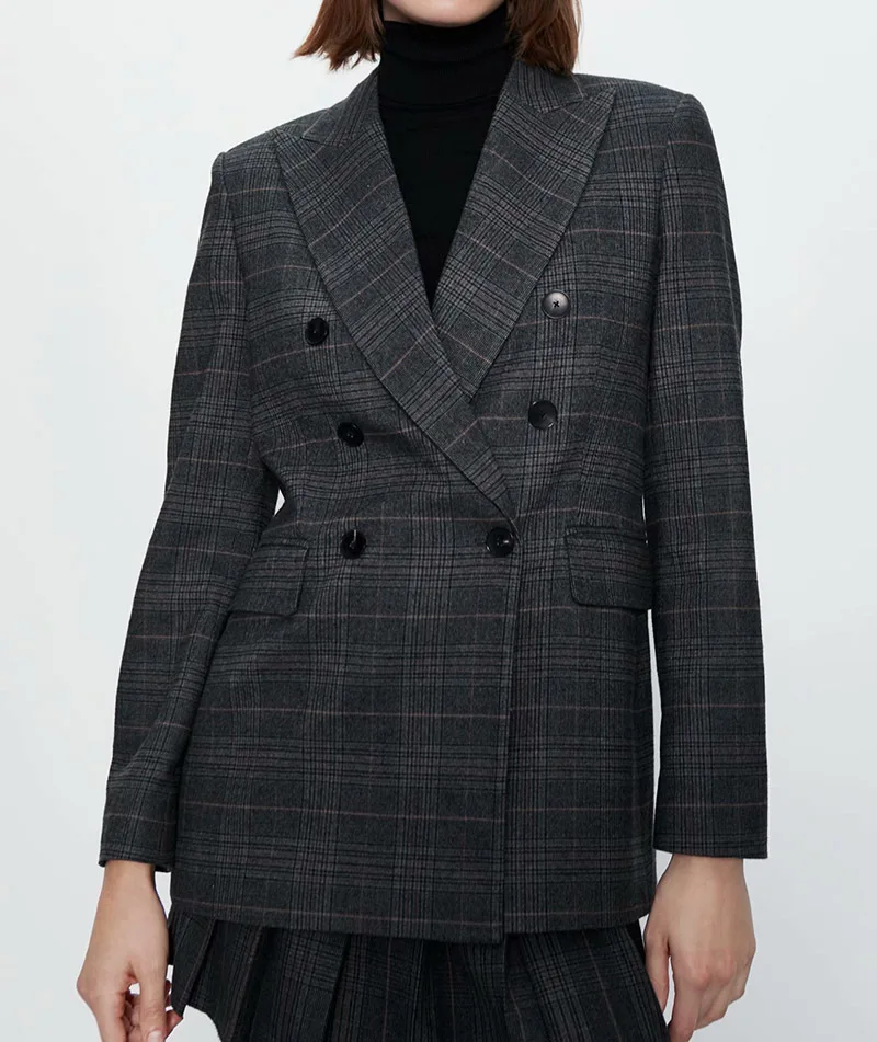 

Western Style Women's Pattern Suit Set Spring Double Row Mouth Pattern Coat + Celebrity Style Collocation Pleated Short Skirt
