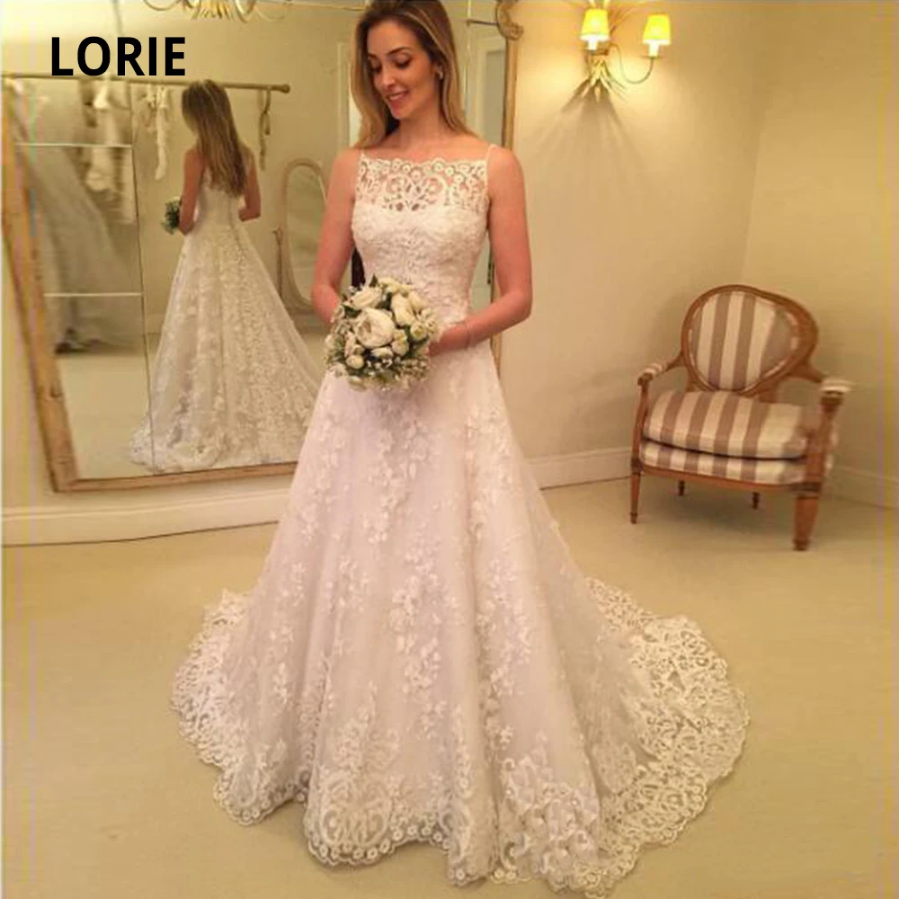 Lorie A-lijn Kant Applicaties Bruidsjurken Mouwloze Terug Knop Beach Trouwjurken Vintage Prinses Partij Jassen Plus Size Lorie A-lijn Kant Applicaties Bruidsjurken Mouwloze Terug Knop Beach Trouwjurken Vintage Prinses Partij Jassen Plus Size