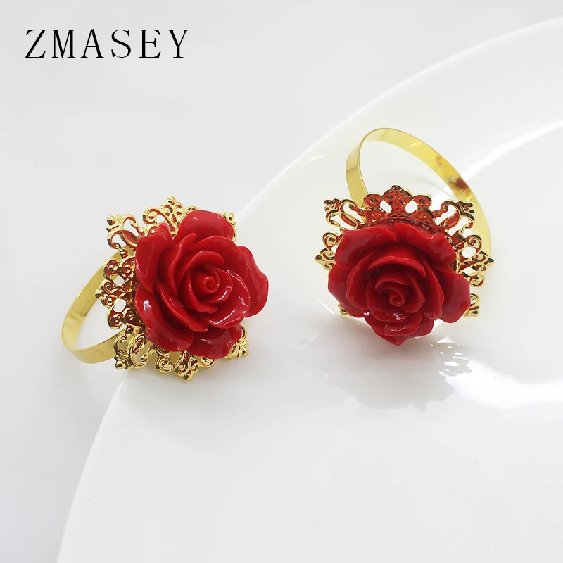 Metal Napkin Ring Rose Embellishment Decoration 4/6Pcs Suitable Wedding Dinner Table Party DIY Handmade napkin ring