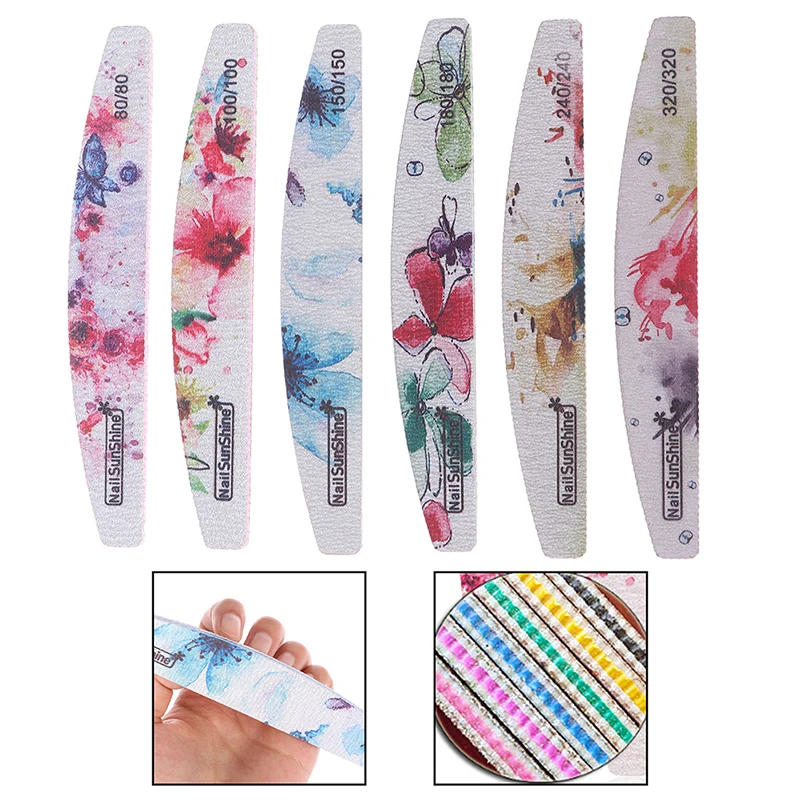 New 6Pcs Sandpaper Nail File Sanding Buffer Block Washable Double Sided Flower Nail Files Pedicure Tool For Gel Polish