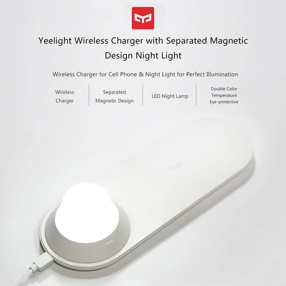 

Xiaomi Yeelight Wireless Quick Fast Charger USB Charging Port Design LED Night Light Beside Lamp for Mobile Phone Living Room