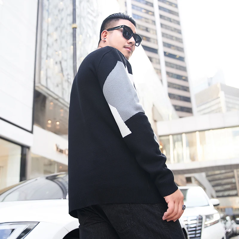 GXXH Large Men's Brand Autumn Dress Fat Guy Irregular Pattern Round Neck Loose Fit Personality Sweater Fashion Knitted Sweater