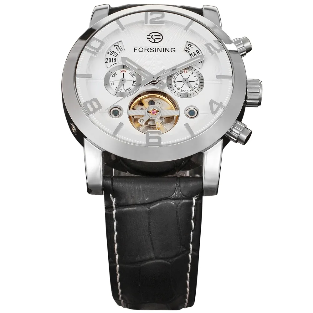 Forsining Tourbillon Мода волна черный золотой часы многофункциональный дисплей Мужские автоматические механические часы лучший бренд класса люкс