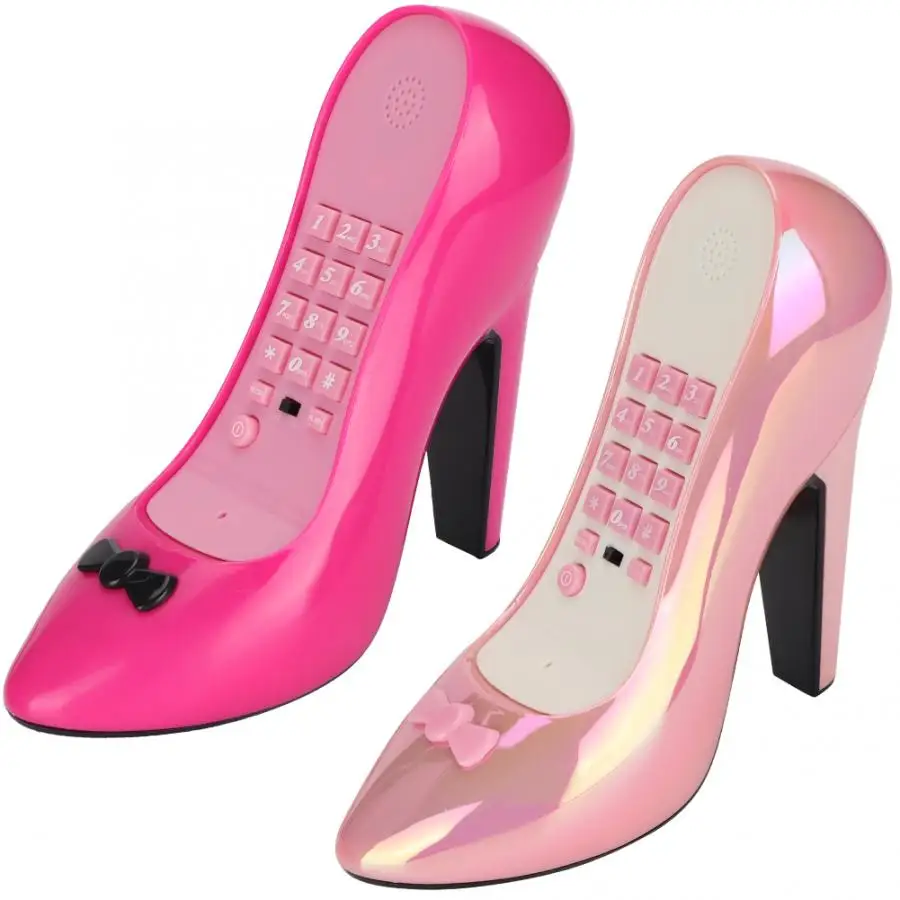 

High-heeled Shoes Shape Telephone Home Landline Phone Office Desktop Cordless Telephone Wire Phone with Number Storage Function