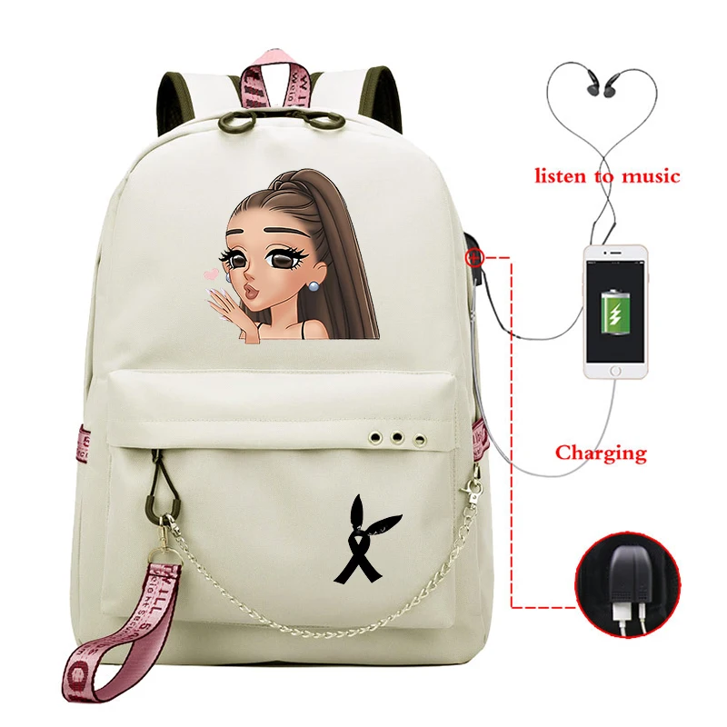 Ariana Grande Thank U, рюкзак через плечо для девочек, Usb кабель, женская школьная сумка, рюкзак для путешествий, Подростковый рюкзак, повседневный рюкзак, Mochila - Цвет: 810-ff-11-19-13