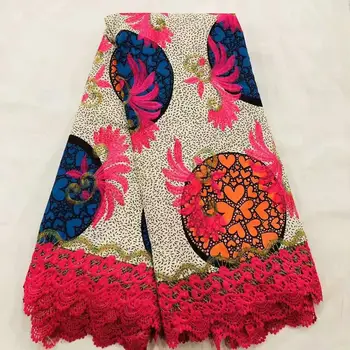 

Fashion High quality embroidered 100% cotton 6yards african guipure lace wax fabrics Nigerian lace wax fabric for wedding!O-4629