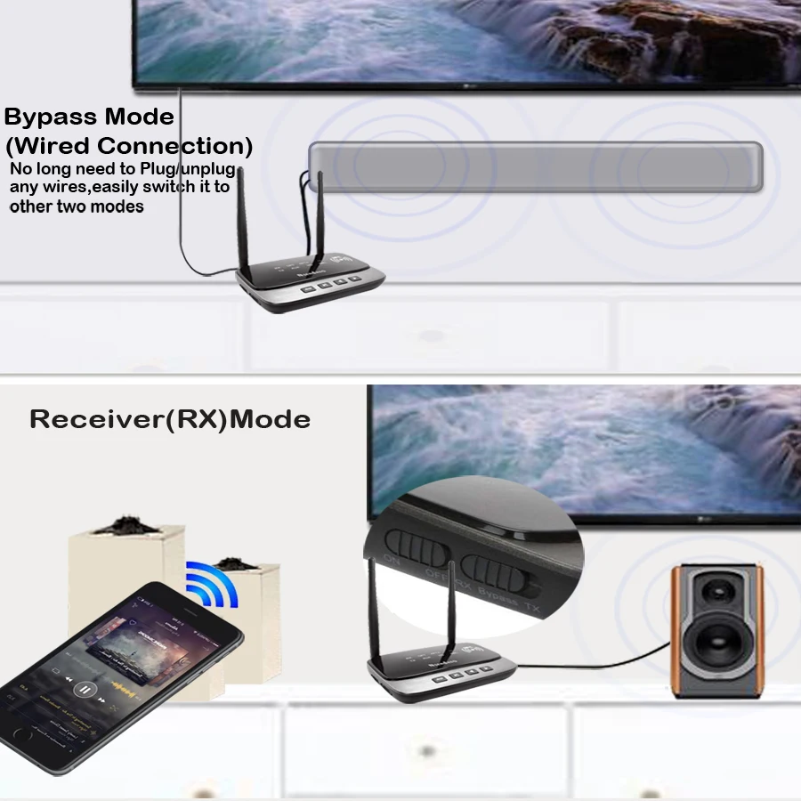 3 in 1 wireless adaptador 80M BT V5.0 transmitter receiver aptx HD long range 3.5mm aux audio stereo Music adapter Optical RCA