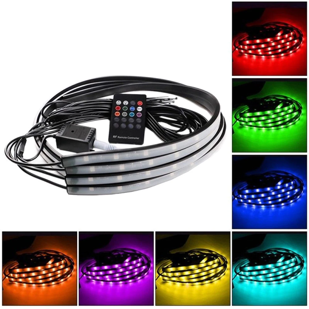 

4x 8 Colors LED Tube Under Car Tube Underglow Underbody System DC12V Neon Light Kit For Tesla Model 3 Bmw E46 E90 Ford Focus 2