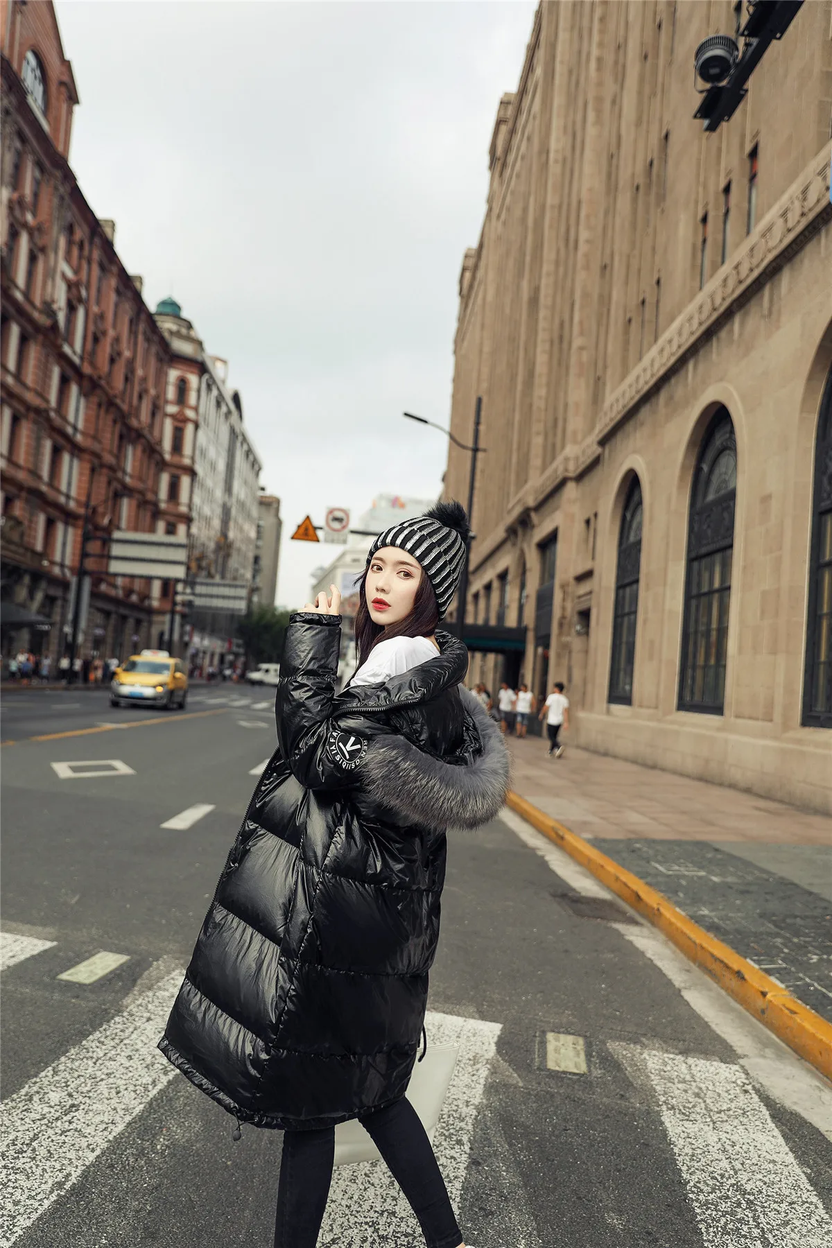 New Style Korean-style Loose-Fit down Jacket Women's Mid-length Thick over-the-Knee Stand Collar V Standard Winter Long Coa
