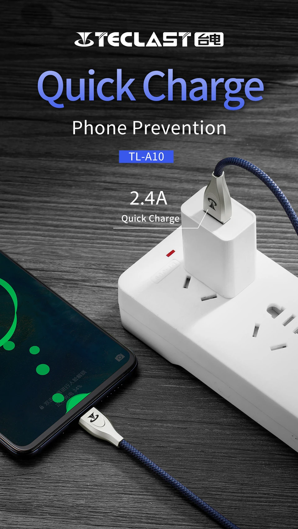 Teclast A10 USB кабель для освещения типа C Micro USB 2.4A быстрое зарядное устройство
