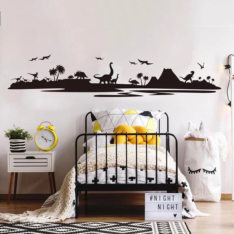 Large Jurassic Park Dinosaur Wall Sticker Bedroom Playroom Forest Skyrim Tree Dinosaur Animal Wall Decal Nursery Kids Room Vinyl (2)