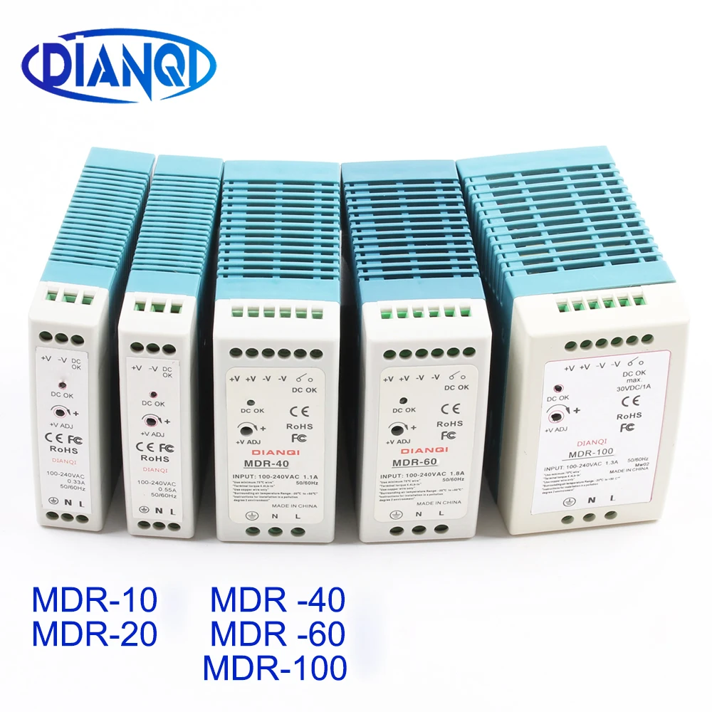 AC/DC Industrial mini Din rail power supply switch MDR-10W 20W 40W 60W 100W Single output Switching 5V 12V 15V 24V 36V48V source