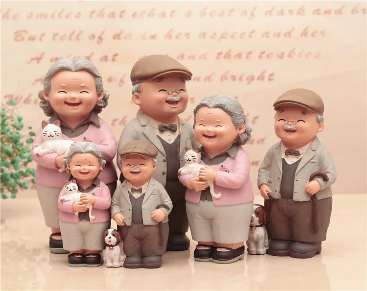 Kawaii Figures Chair Book Grandma Grandpa Old Couple DIY Mini Fairy Doll Couple Gift Figurines Miniature