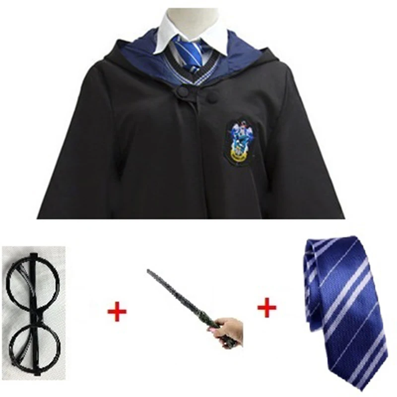 Ravenclaw Set1 Маскарадные костюмы для взрослых и детей из Поттера, Волшебная накидка из Поттера, халат с галстуком, шарфом, палочкой, очками, одежда для костюмированной вечеринки на Хэллоуин - Цвет: Ravenclaw Set1