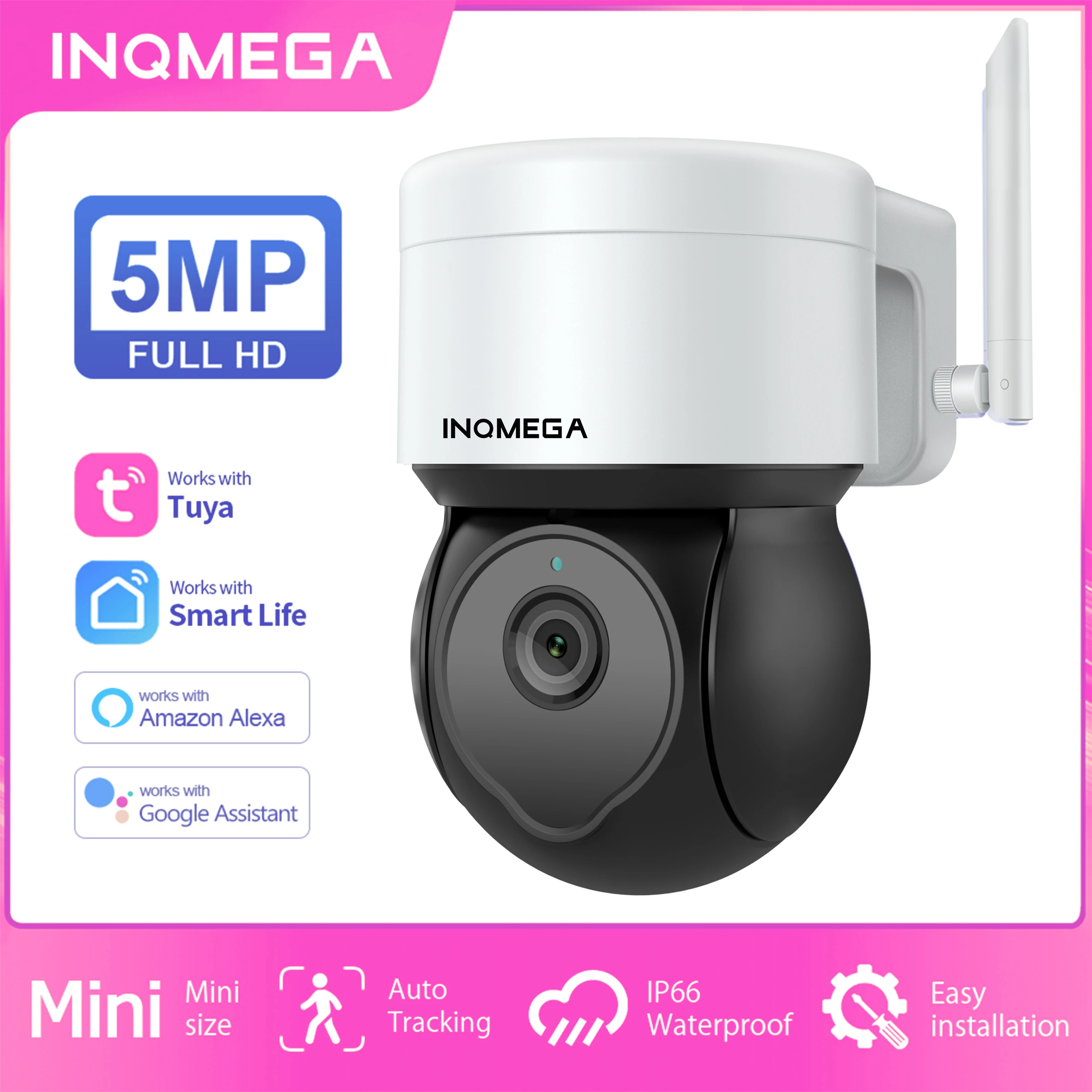 INQMEGA Outdoor 5MP Tuya PTZ Camera WIFI Wireless Surveillance Camera Auto Tracking Smart Life Alexa Google Monitor CCTV Video