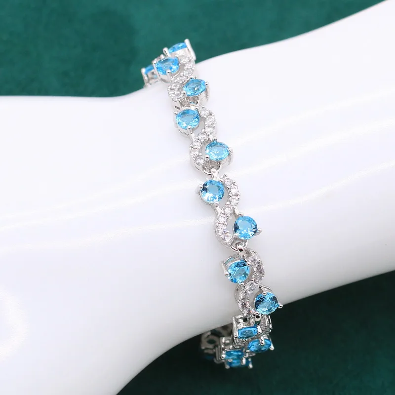 925 Sterling Silver Jewelry Set For Women Bride Blue Pearl Bracelet Pierced Earrings Necklace Pendant Ring Wedding Gift 4PCS jewelry set silver jewelry silver jewelry set pearl jewelry