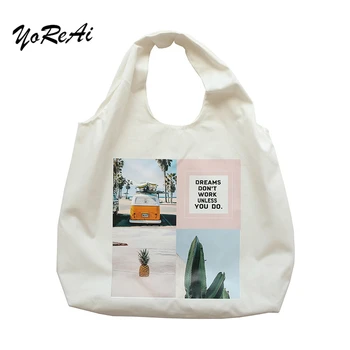 

YoReAi Plant Series Daily Cute Ladies Canvas Shoulder Bag Student Leisure Art Tote Portable Shopping Totes Sweet Girl Handbag